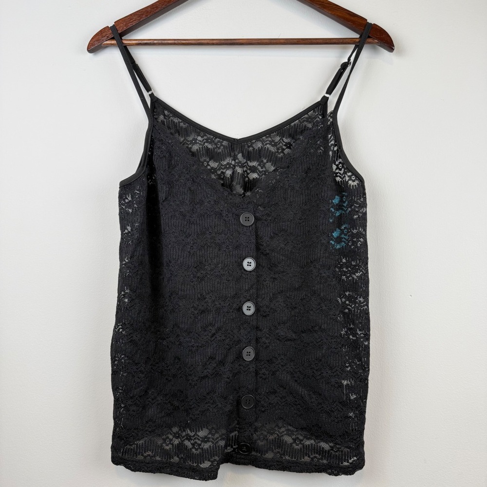 Womens Sheer Lace Camisole Large NWT Buttons Coquette Whimsigoth Fairy Romantic